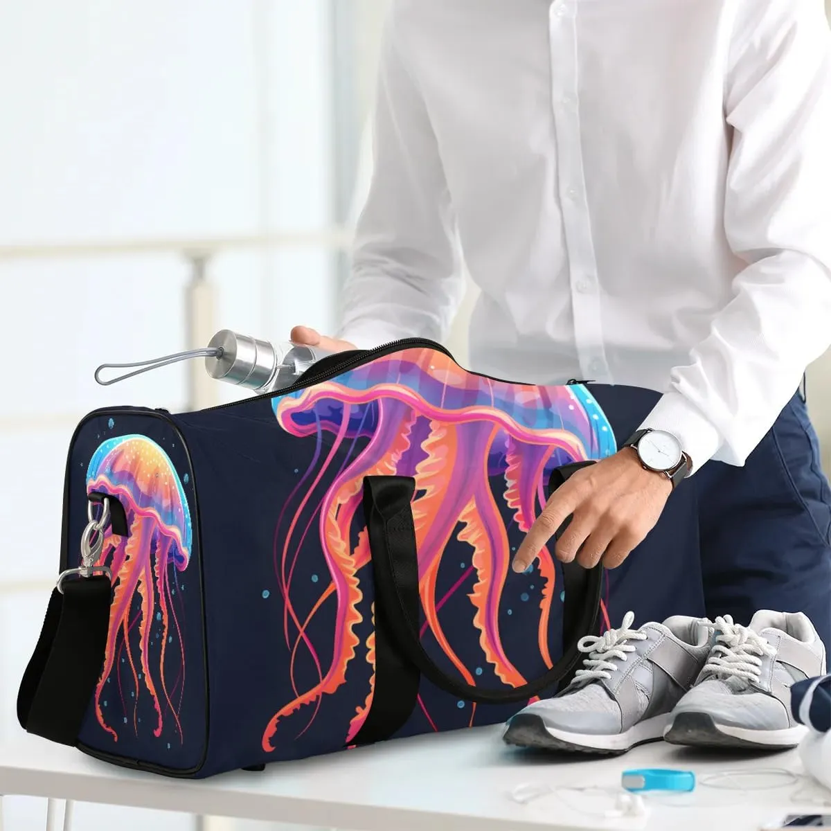 Foldable Travel Bag Jellyfish Print Lightweight Carry On Bags for Airplanes Waterproof Travel Duffle Bag For Gym Weekend Overnight