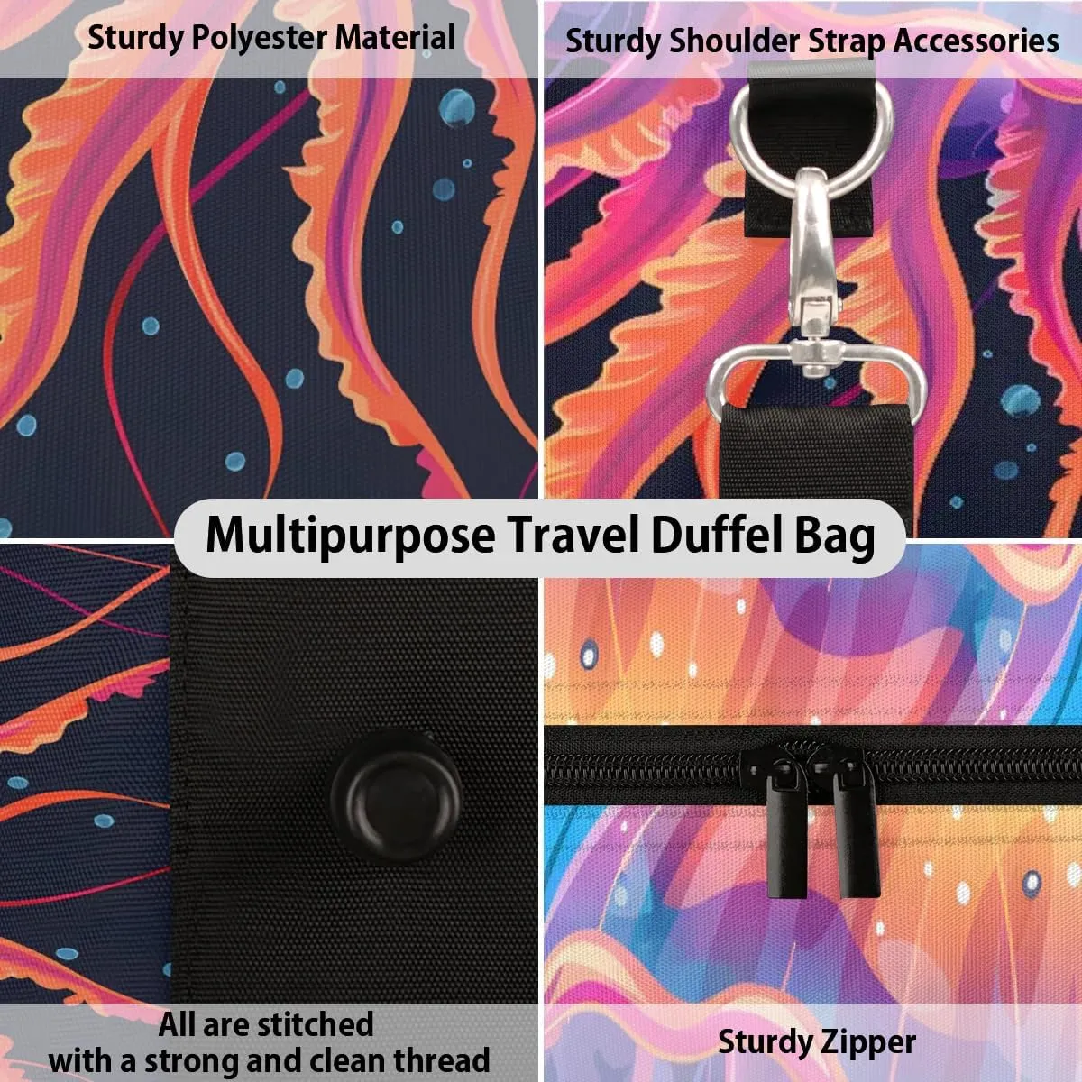 Foldable Travel Bag Jellyfish Print Lightweight Carry On Bags for Airplanes Waterproof Travel Duffle Bag For Gym Weekend Overnight