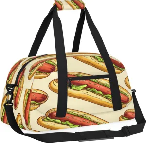 Food Small Gym Bag for Women Men, Hot Dogs Travel Duffle Bag Workout Dance Tote Bag Carry On Overnight Weekender Bag