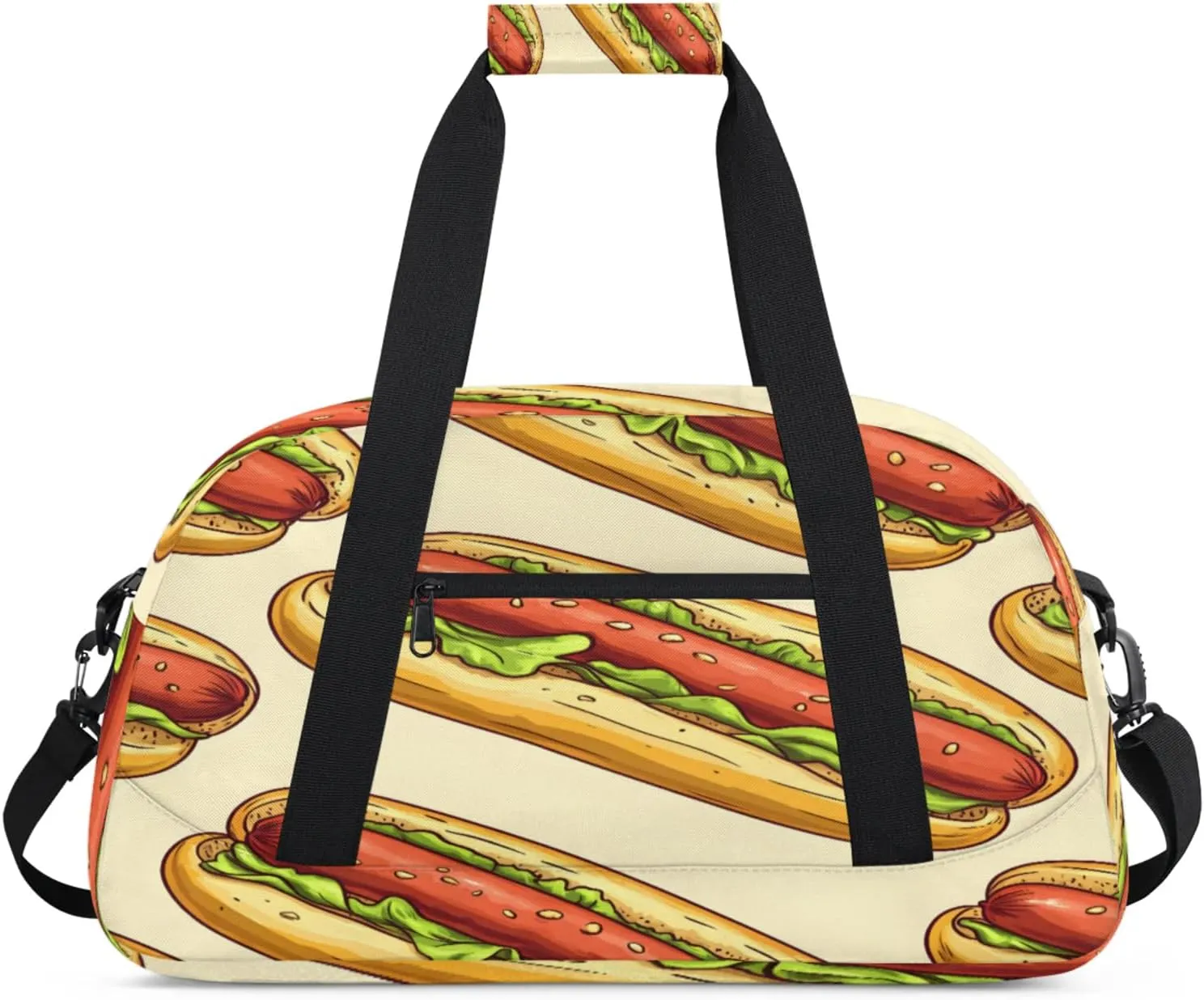 Food Small Gym Bag for Women Men, Hot Dogs Travel Duffle Bag Workout Dance Tote Bag Carry On Overnight Weekender Bag