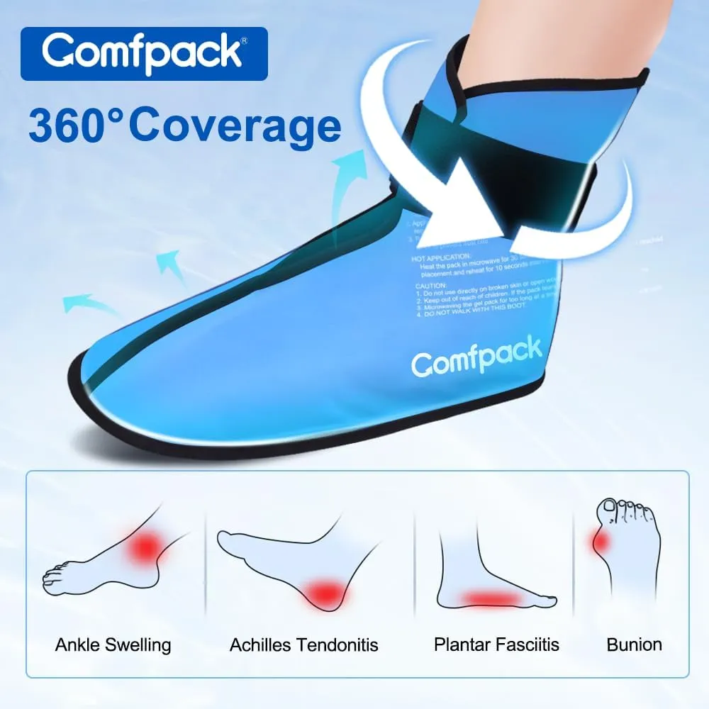 Foot Ankle Ice Pack Wrap for Plantar Fasciitis, 2 Packs Reusable Gel Ice Pack for Foot After Surgery, Ice Boot Pain Relief for Achilles Tendonitis, Bunion, Swelling, Heel Pain, Neuropathy