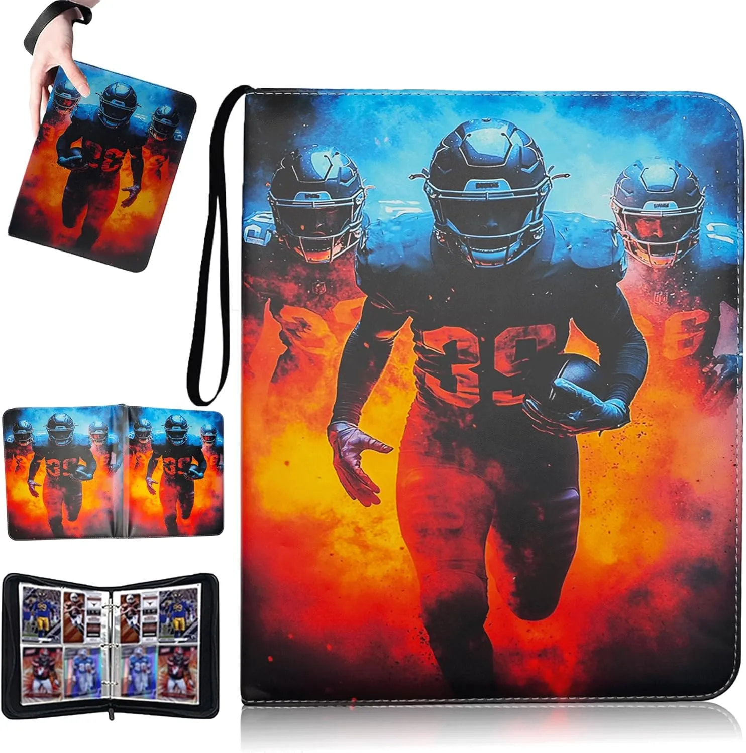 Football Card Binder with Sleeves, Football Card Binder 400 Pockets - Sports Cards Storage Organizer for Football Basketball Baseball or Gaming Trading Cards Fits 400 Cards with 50 Removable Sleeves
