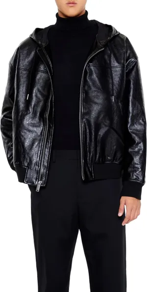 Forever 21 Men's Hooded Faux Leather Bomber Jacket