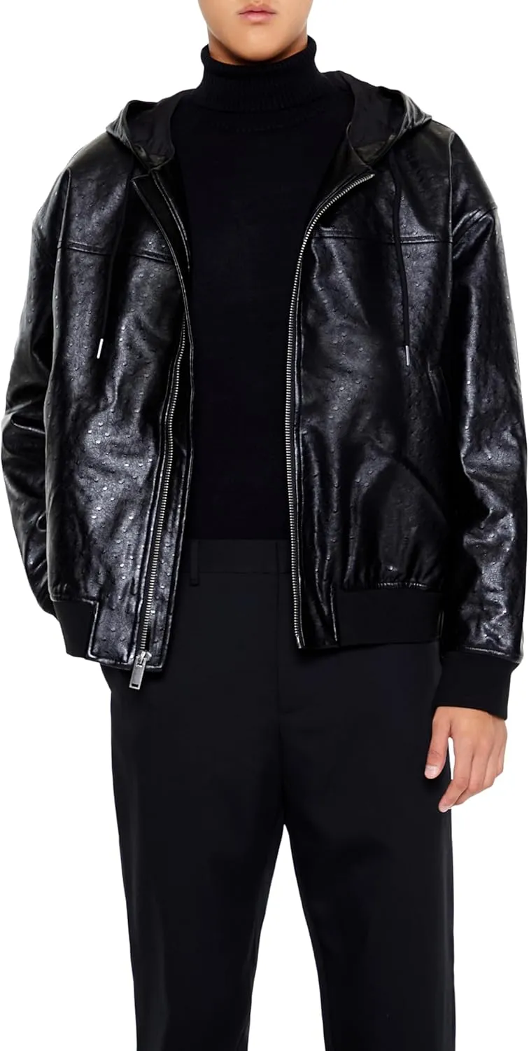 Forever 21 Men's Hooded Faux Leather Bomber Jacket