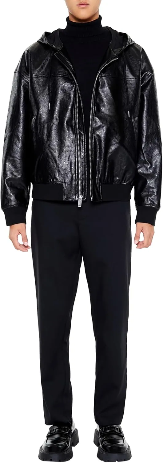 Forever 21 Men's Hooded Faux Leather Bomber Jacket