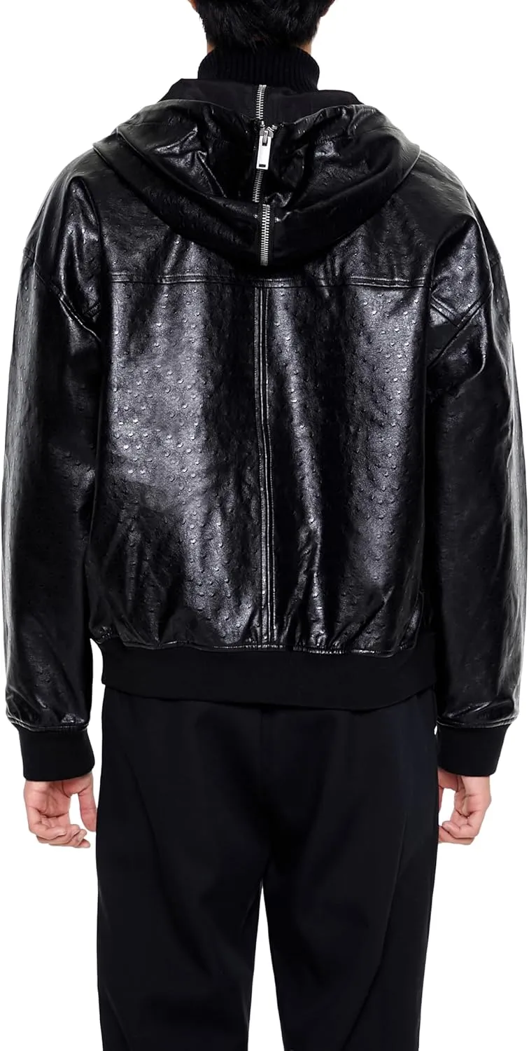 Forever 21 Men's Hooded Faux Leather Bomber Jacket