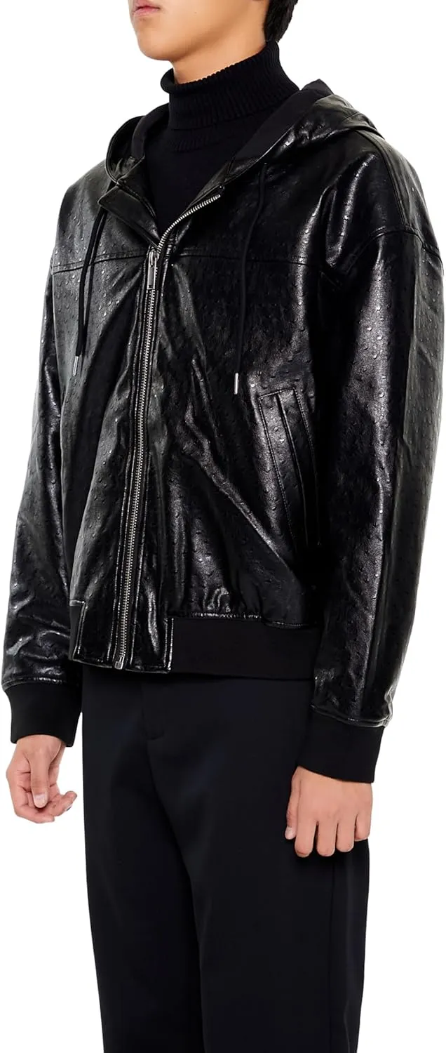 Forever 21 Men's Hooded Faux Leather Bomber Jacket
