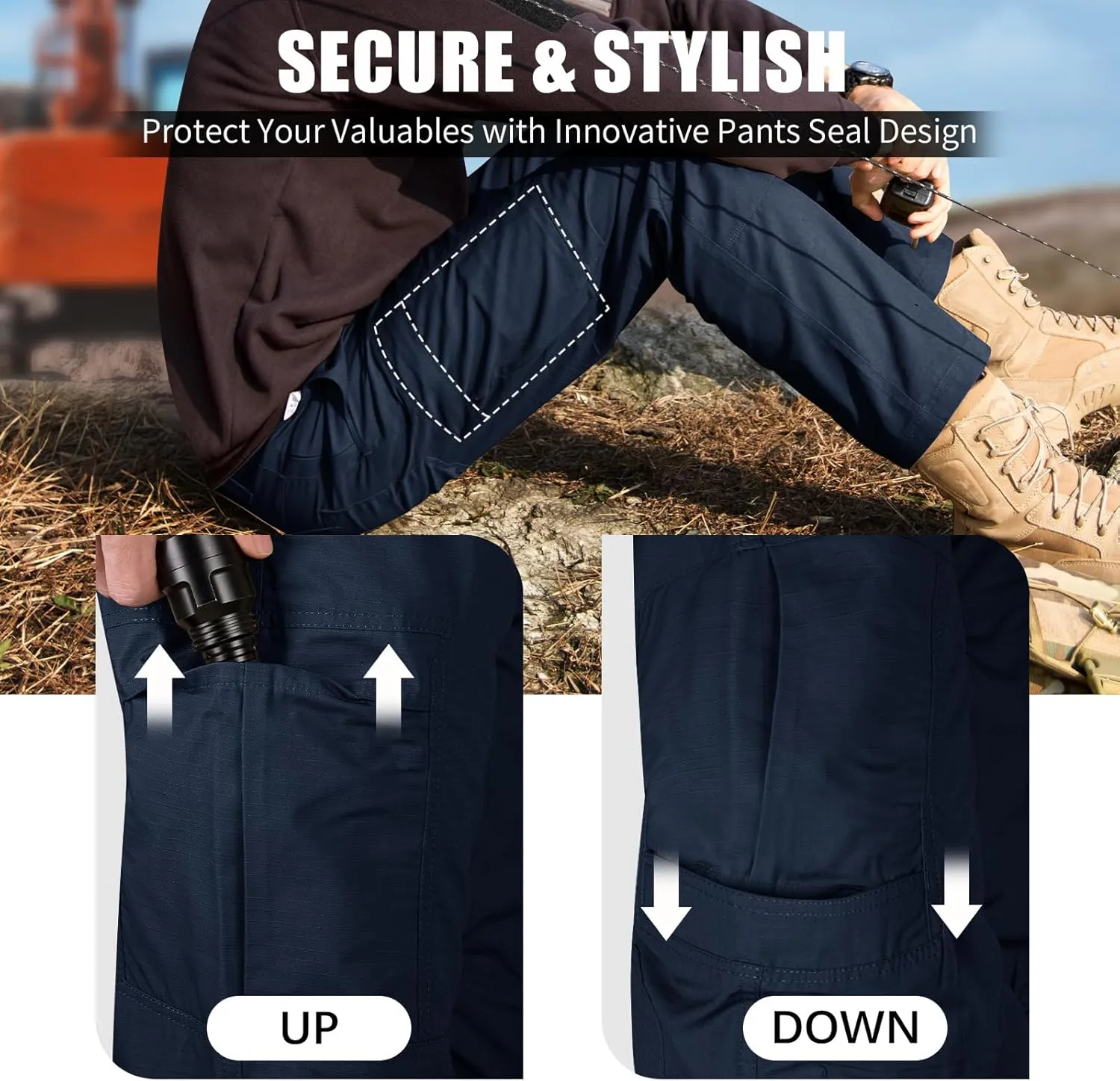 FREE SOLDIER Men's Cargo Pants Water Resistant Ripstop Tactical Pants for Men Work Pants Lightweight Outdoor Hiking Pants Men