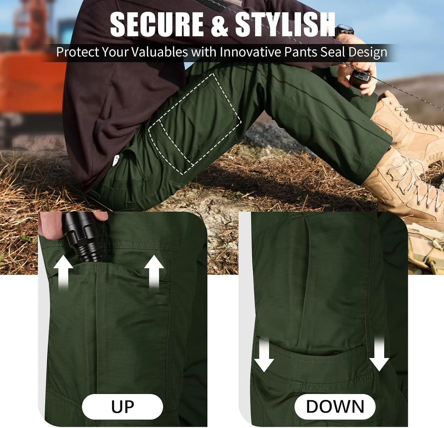 FREE SOLDIER Men's Cargo Pants Water Resistant Ripstop Tactical Pants for Men Work Pants Lightweight Outdoor Hiking Pants Men