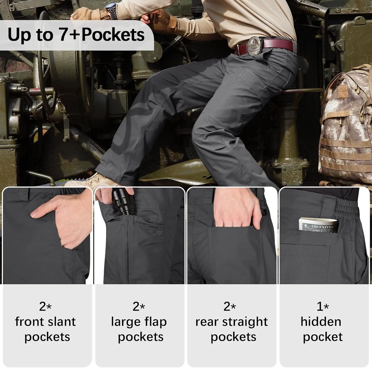 FREE SOLDIER Men's Cargo Pants Water Resistant Ripstop Tactical Pants for Men Work Pants Lightweight Outdoor Hiking Pants Men
