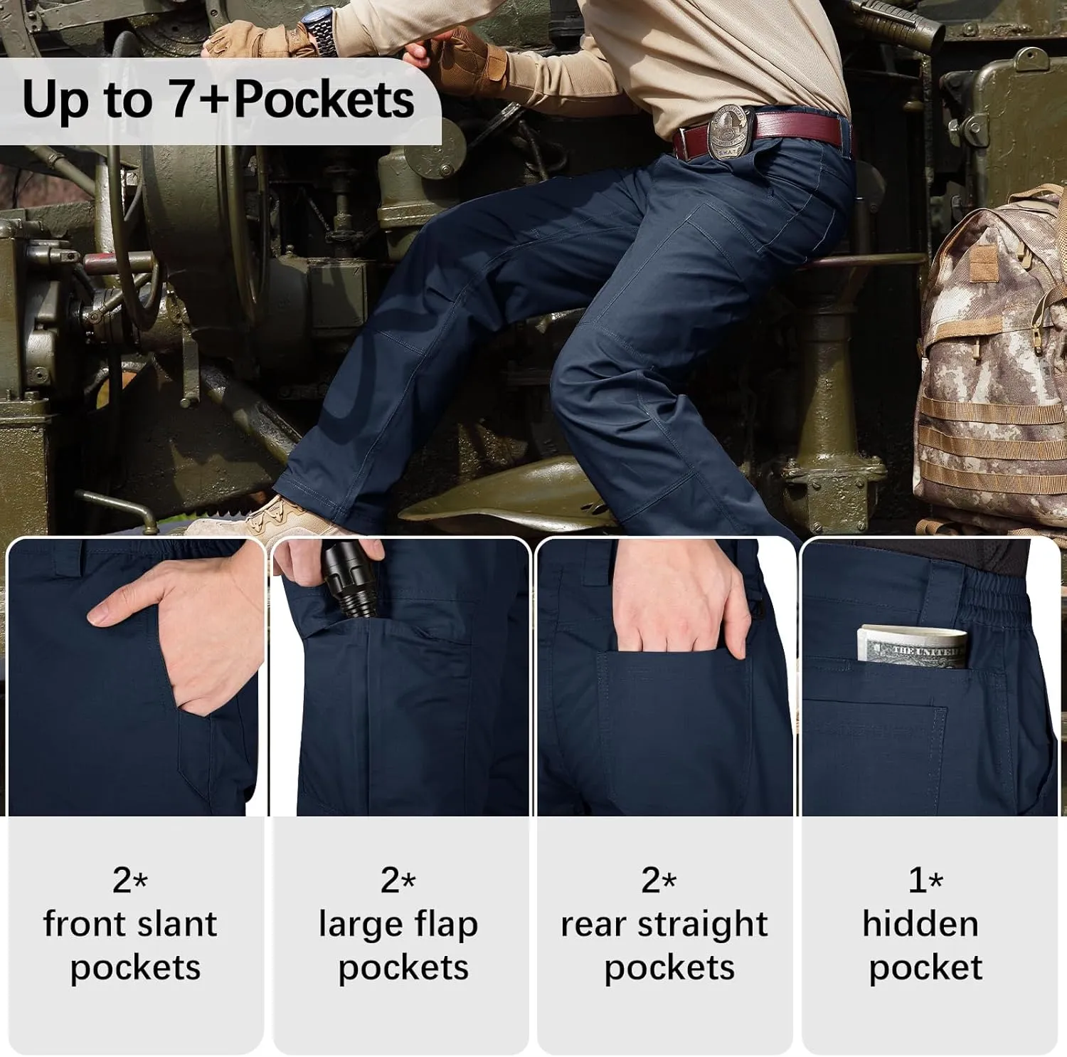 FREE SOLDIER Men's Cargo Pants Water Resistant Ripstop Tactical Pants for Men Work Pants Lightweight Outdoor Hiking Pants Men