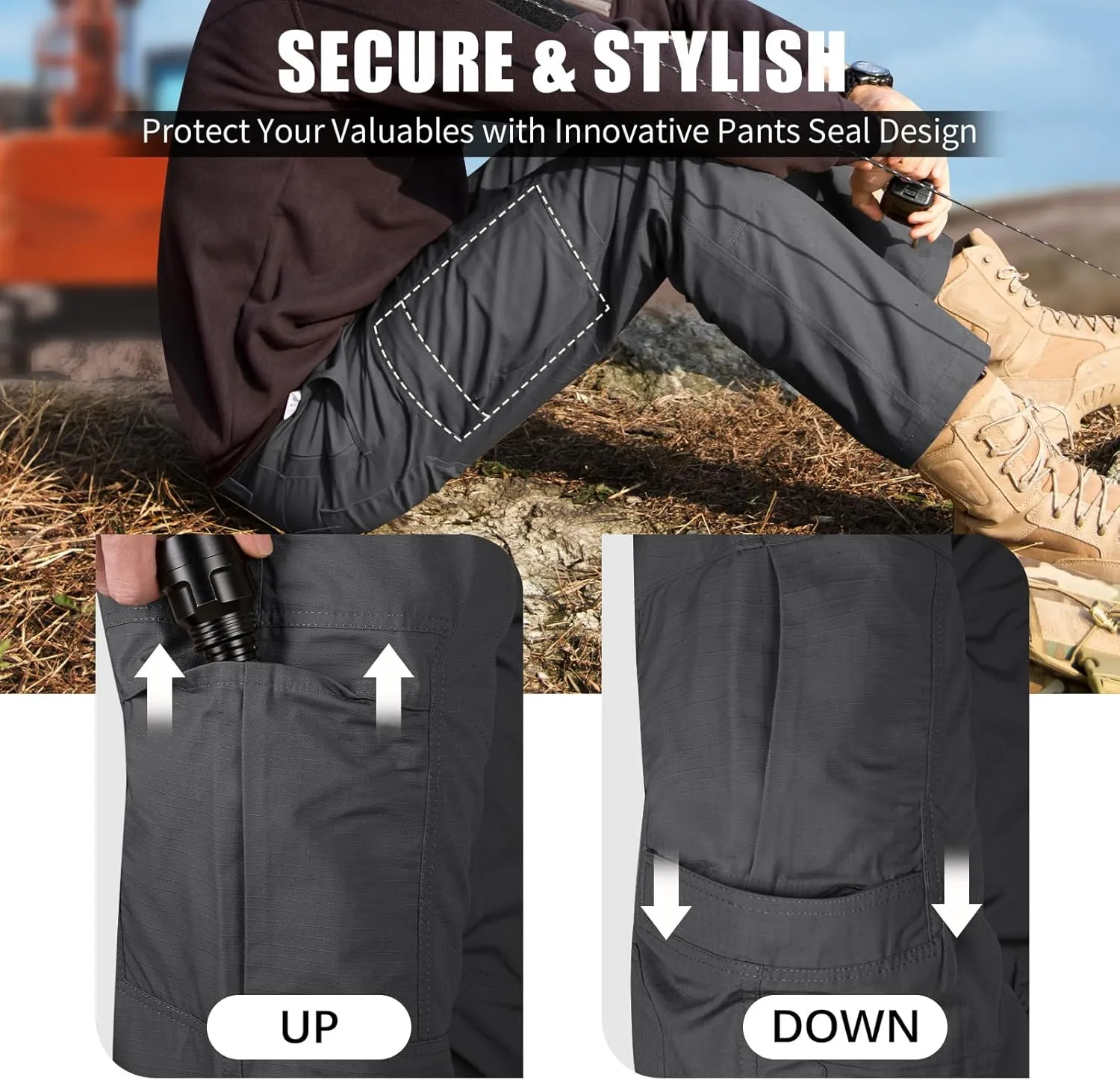 FREE SOLDIER Men's Cargo Pants Water Resistant Ripstop Tactical Pants for Men Work Pants Lightweight Outdoor Hiking Pants Men