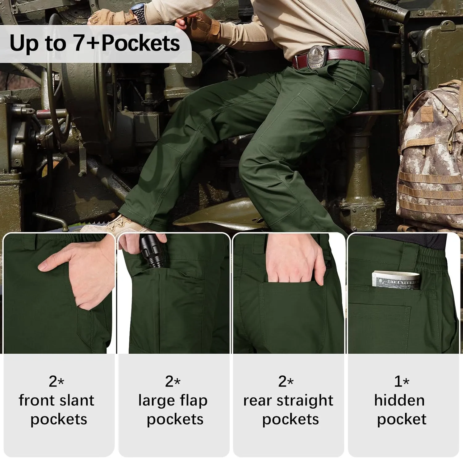FREE SOLDIER Men's Cargo Pants Water Resistant Ripstop Tactical Pants for Men Work Pants Lightweight Outdoor Hiking Pants Men