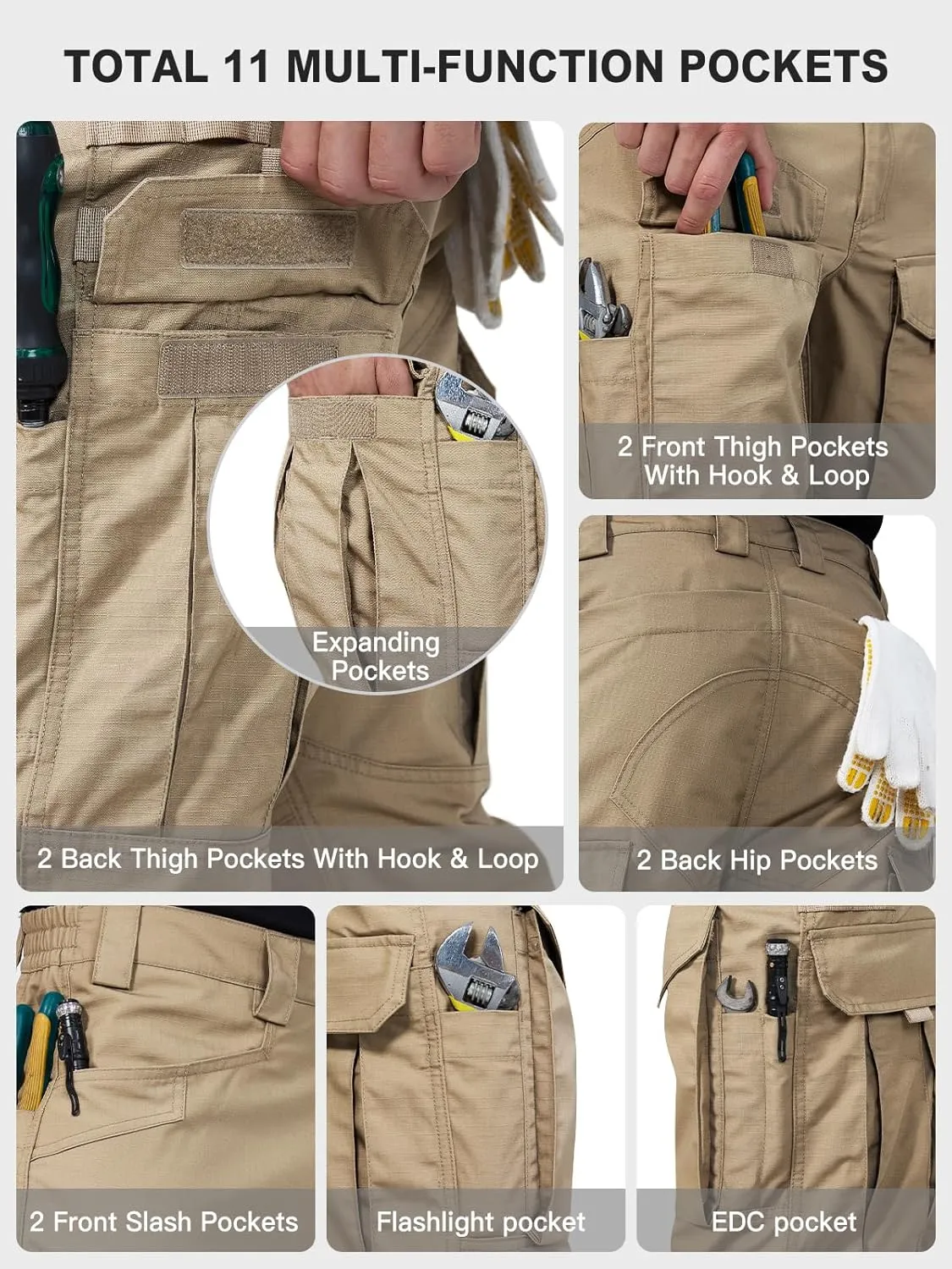 FREE SOLDIER Men's Cargo Pants,Tactical Pants for Men Stretch,Durable Ripstop EDC Work Pants for Hiking