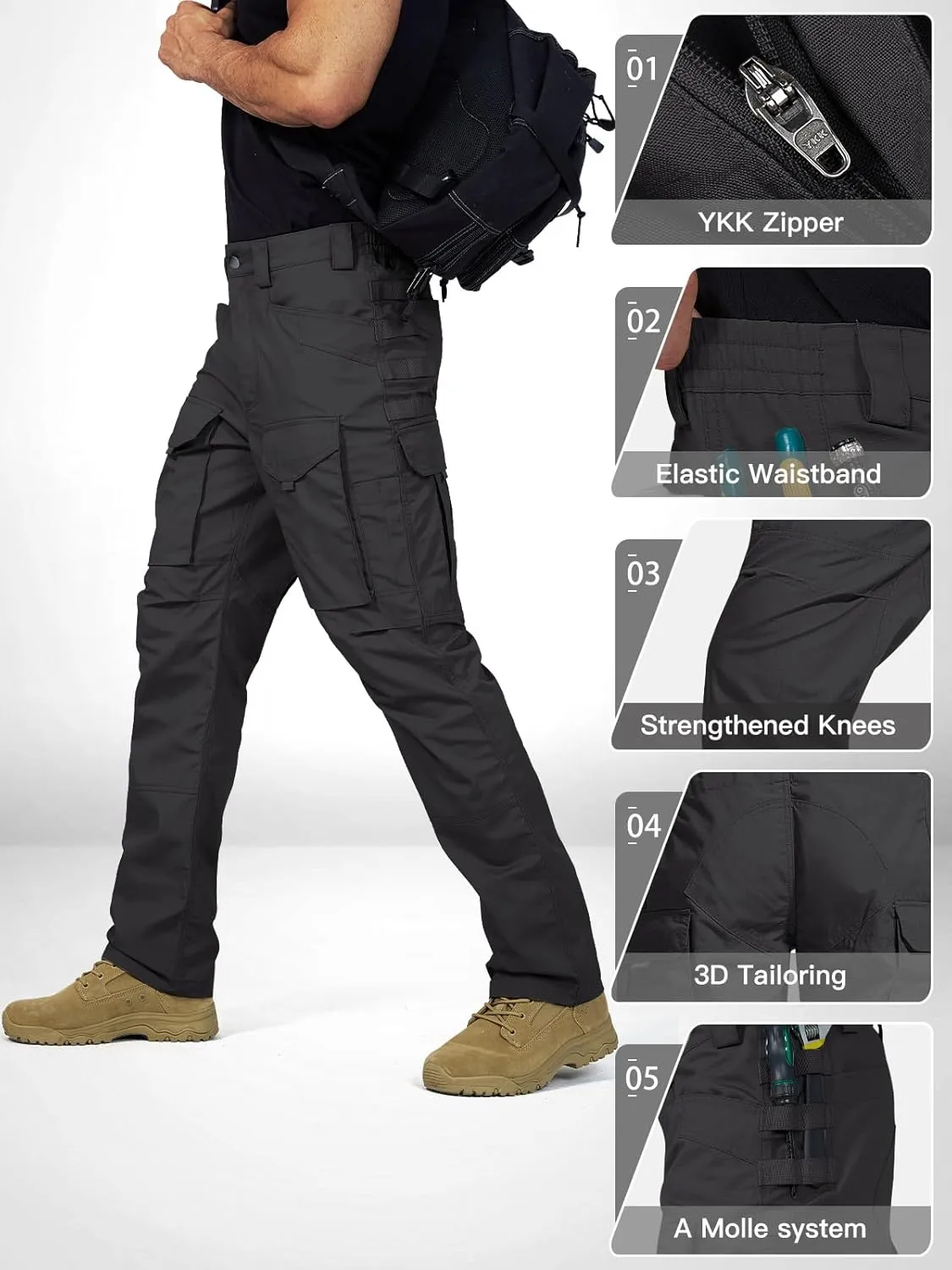 FREE SOLDIER Men's Cargo Pants,Tactical Pants for Men Stretch,Durable Ripstop EDC Work Pants for Hiking