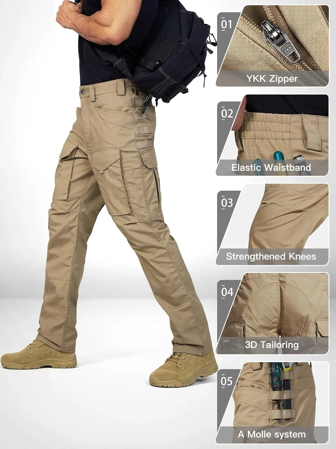 FREE SOLDIER Men's Cargo Pants,Tactical Pants for Men Stretch,Durable Ripstop EDC Work Pants for Hiking