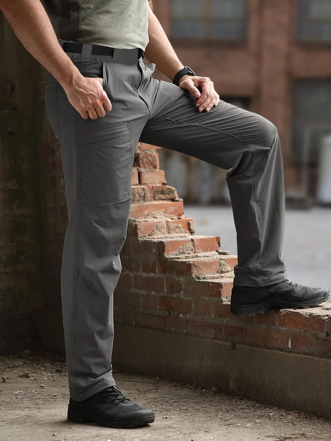 FREE SOLDIER Men's Outdoor Cargo Hiking Pants with Belt Lightweight Waterproof Quick Dry Tactical Pants Nylon Spandex