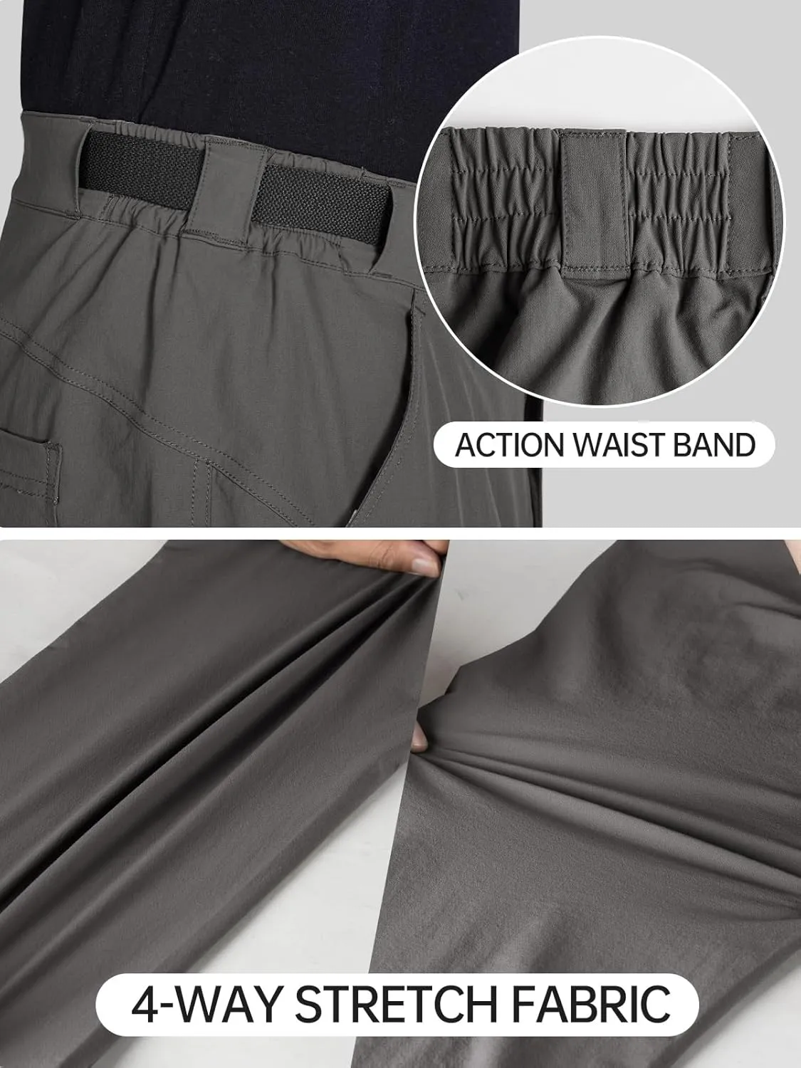 FREE SOLDIER Men's Outdoor Cargo Hiking Pants with Belt Lightweight Waterproof Quick Dry Tactical Pants Nylon Spandex