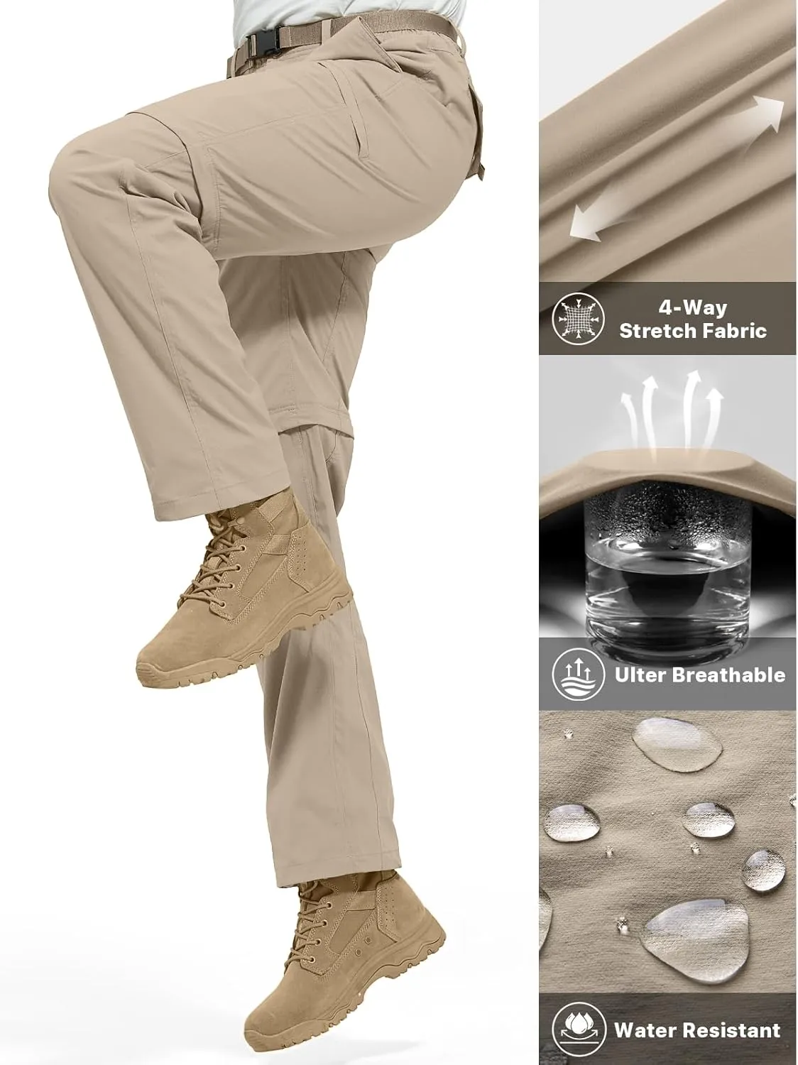 FREE SOLDIER Men's Outdoor Convertible Hiking Pants with Belt Lightweight Quick Dry Tactical Cargo Pants Nylon Spandex