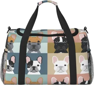 french bulldog print Large Canvas Travel Duffel Bag Weekender Bags for Women Overnight Bag Carry On Tote Bag