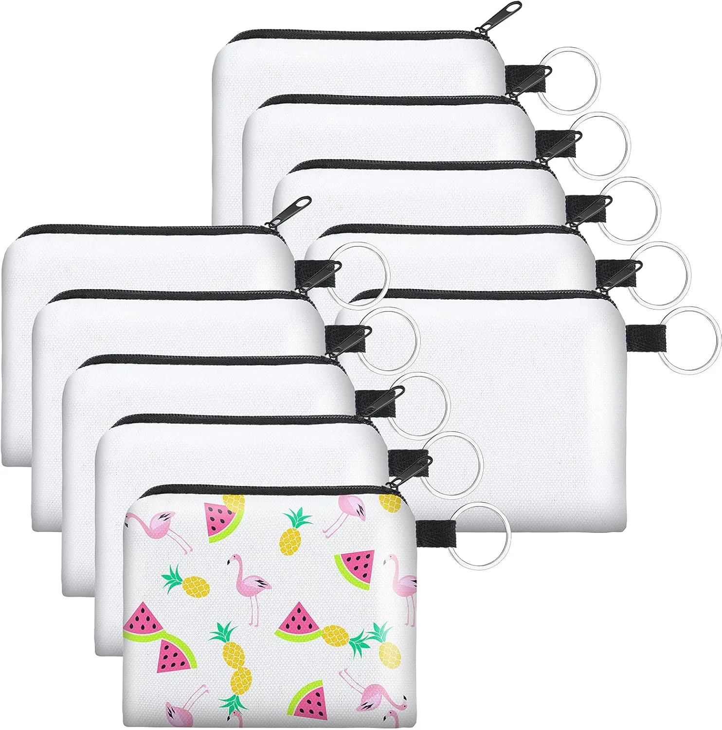 Frienda 10 Pieces Sublimation Coin Purse DIY Blank Makeup Bags Bulk Cosmetic Pouch Small Cute Coin Purse Heat Transfer Canvas Bag with Zipper for Ladies Kids