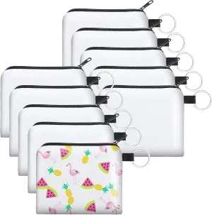 Frienda 10 Pieces Sublimation Coin Purse DIY Blank Makeup Bags Bulk Cosmetic Pouch Small Cute Coin Purse Heat Transfer Canvas Bag with Zipper for Ladies Kids