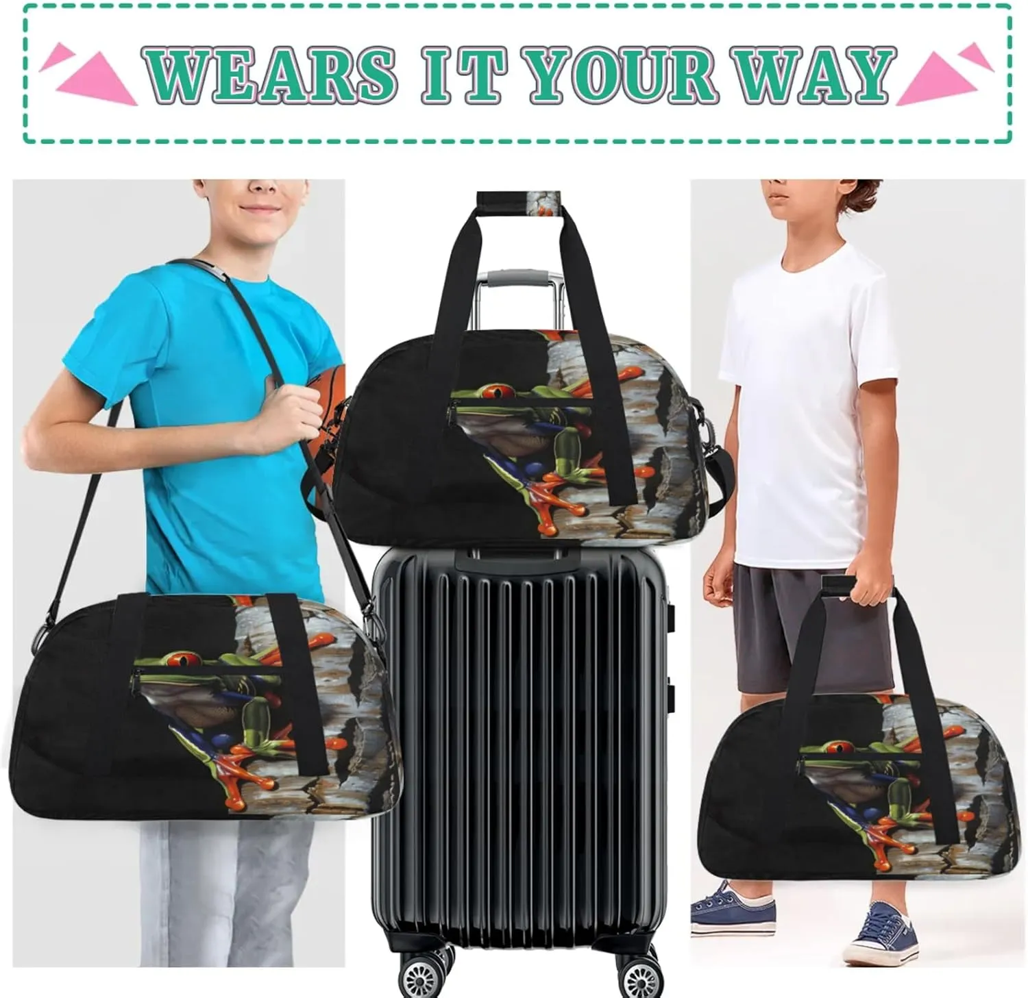 Frog Gym Bag for Women Men, Sports Travel Duffel Bag Lightweight Workout Bag Carry On Overnight Weekender Bag