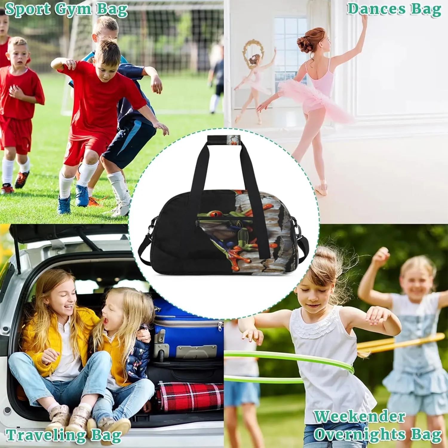 Frog Gym Bag for Women Men, Sports Travel Duffel Bag Lightweight Workout Bag Carry On Overnight Weekender Bag