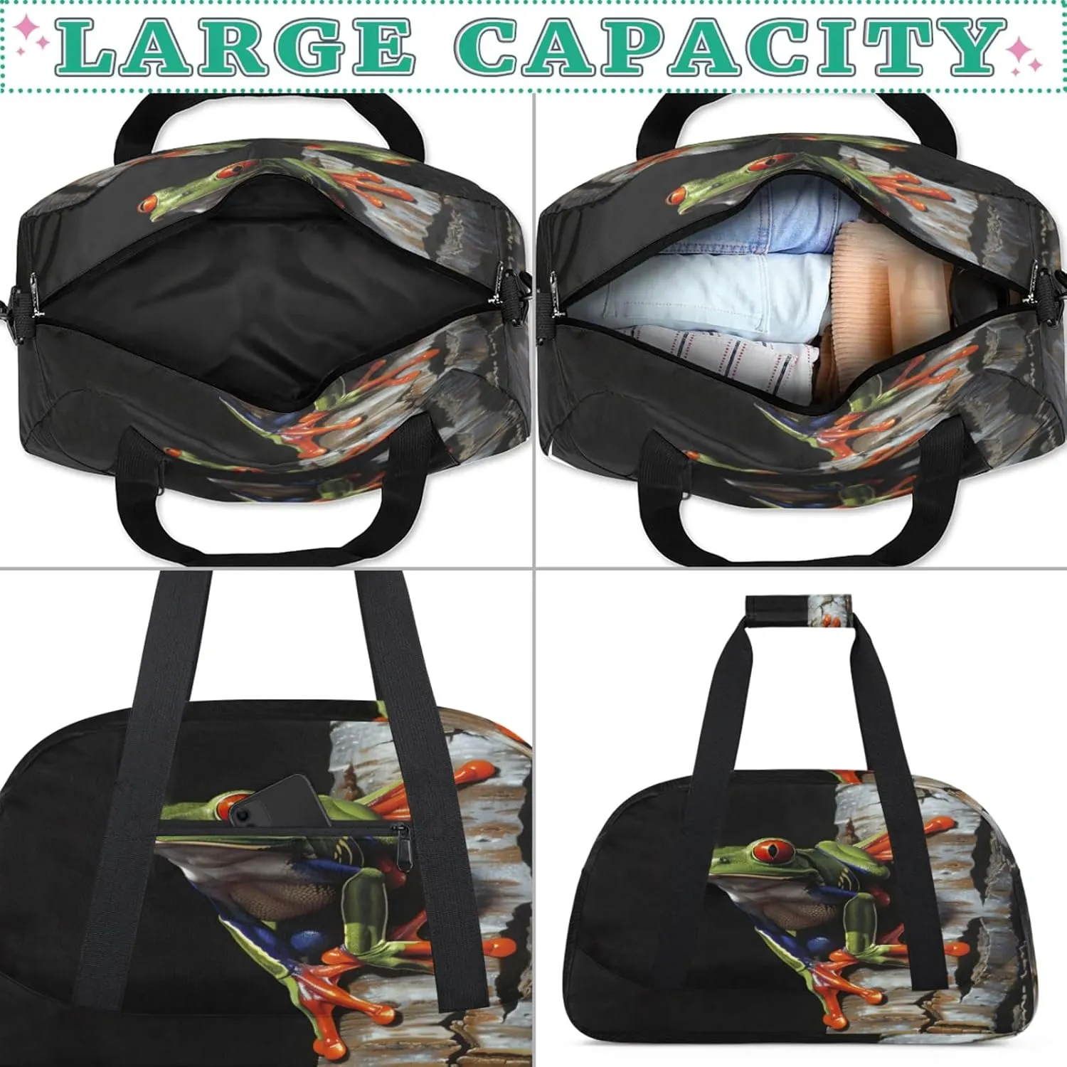 Frog Gym Bag for Women Men, Sports Travel Duffel Bag Lightweight Workout Bag Carry On Overnight Weekender Bag