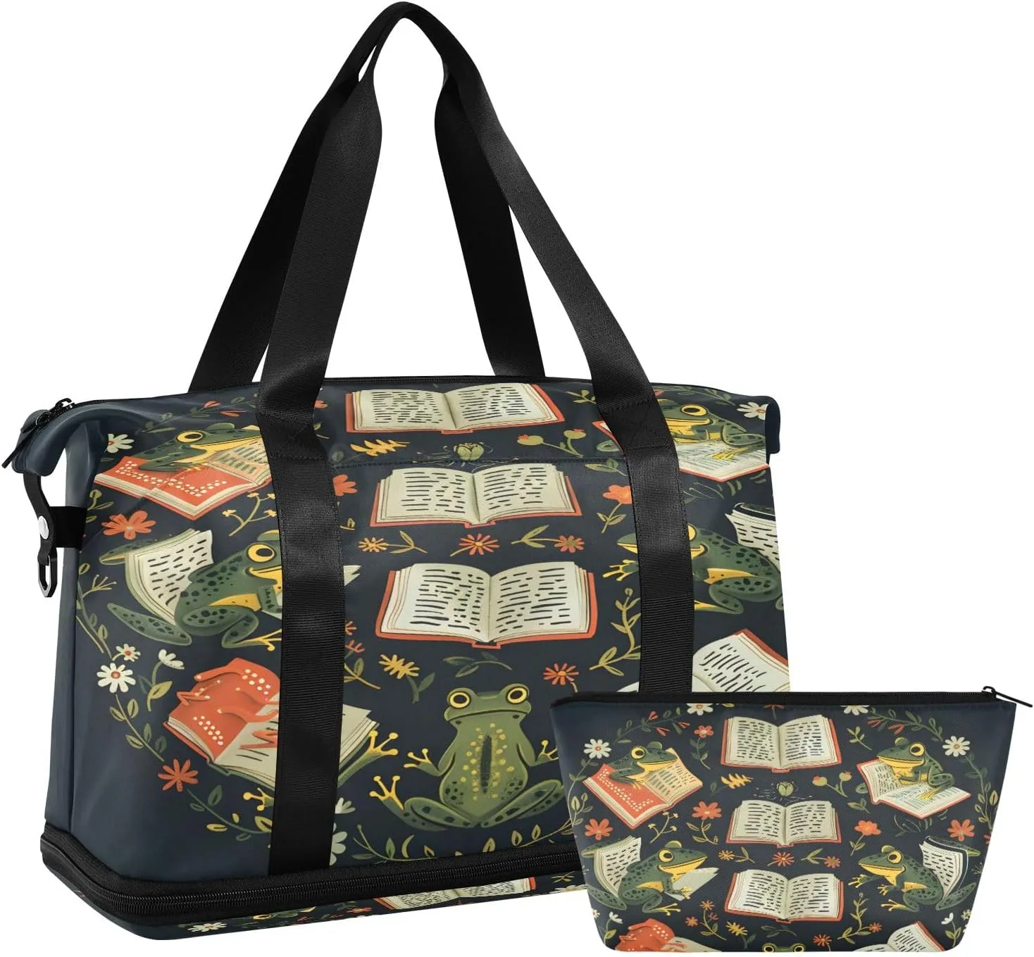 Frogs Reading Travel Duffel Bag Waterproof Gym Sport Tote Bag Carry On Weekender Bag with Compartment