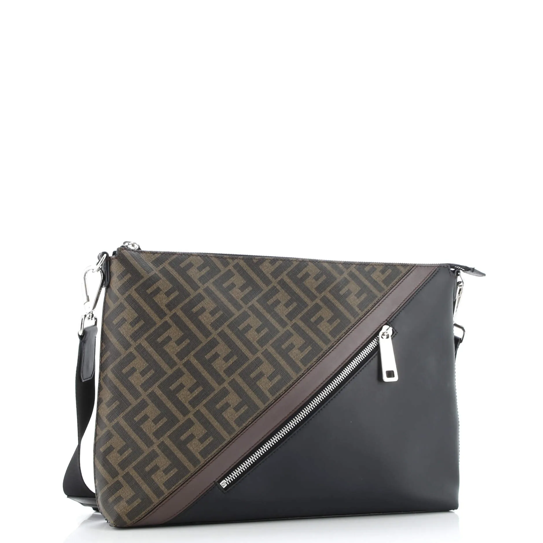 Front Zip Messenger Zucca Coated Canvas and Leather Large