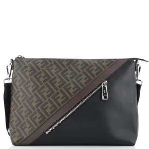 Front Zip Messenger Zucca Coated Canvas and Leather Large