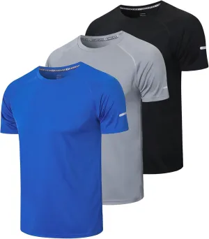 frueo Men's 3 Pack Workout Shirts Quick Dry Moisture Wicking Short Sleeve Mesh Athletic T-Shirts