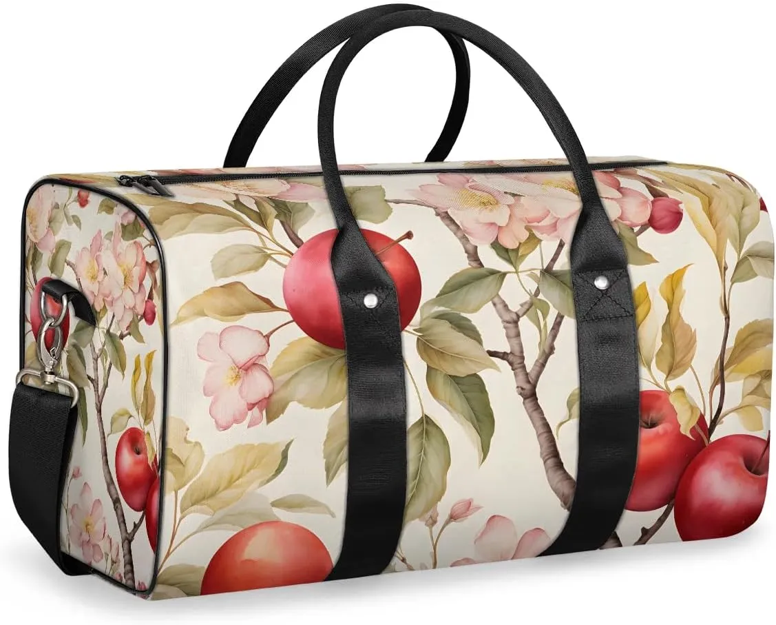 Fruit Apples Flowers Travel Duffel Bag for Women Men Waterproof Foldable Overnight Weekender Bag Large Capacity Sports Gym Bag