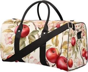 Fruit Apples Flowers Travel Duffel Bag for Women Men Waterproof Foldable Overnight Weekender Bag Large Capacity Sports Gym Bag