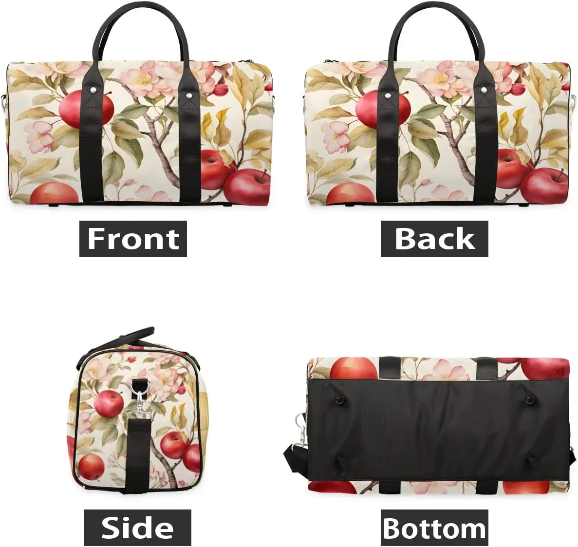 Fruit Apples Flowers Travel Duffel Bag for Women Men Waterproof Foldable Overnight Weekender Bag Large Capacity Sports Gym Bag