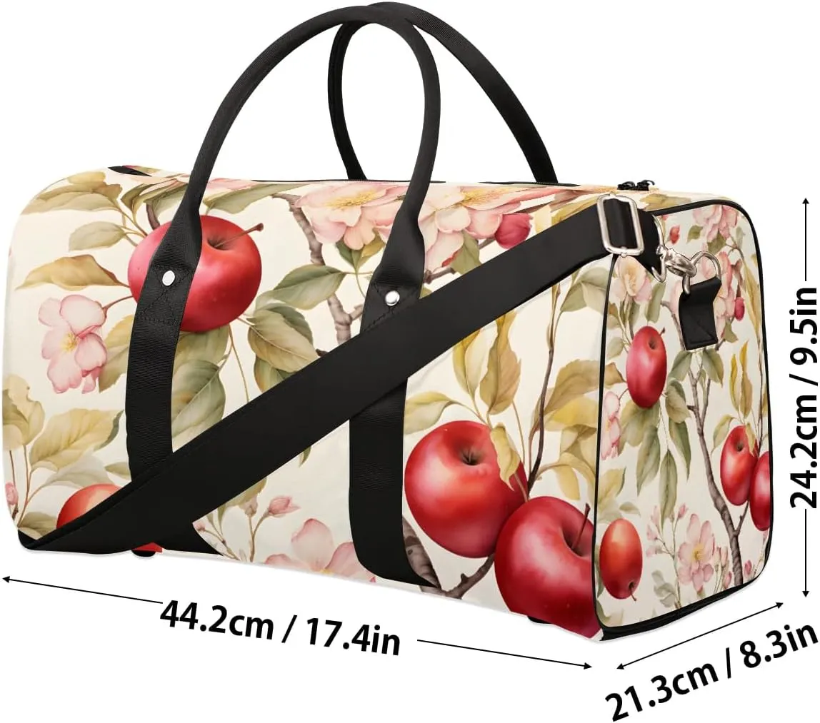 Fruit Apples Flowers Travel Duffel Bag for Women Men Waterproof Foldable Overnight Weekender Bag Large Capacity Sports Gym Bag