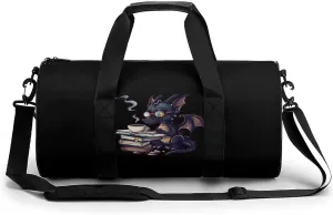 Funny Dragon Read Books Gym Bag Cylindrical Sports Bag Travel Duffel Bag with Shoulder Strap