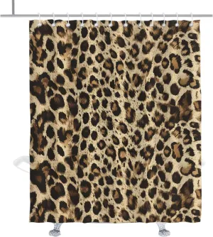 Funny Leopard Shower Curtain Cheetah Print Animal Shower Curtains Set for Men Boys Jungle Waterproof Textured Bathroom Decor Accessory with Hooks 72" W x 84" H