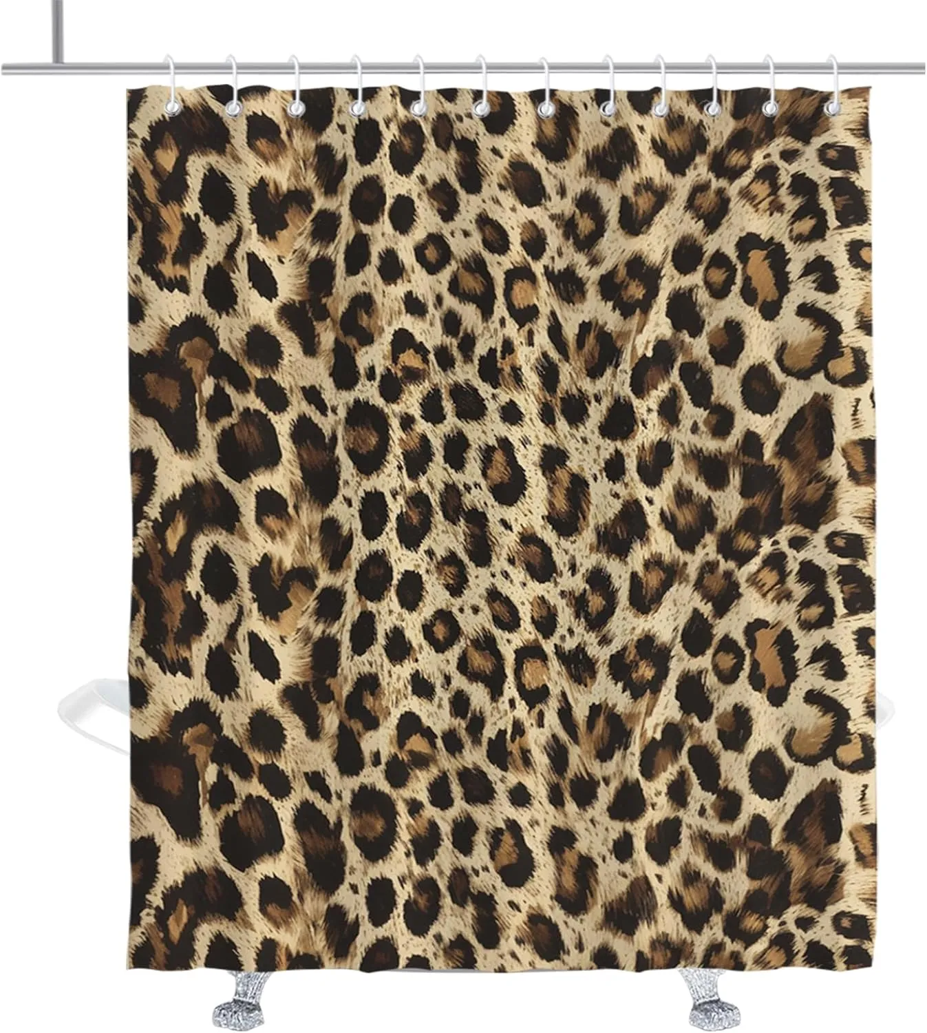 Funny Leopard Shower Curtain Cheetah Print Animal Shower Curtains Set for Men Boys Jungle Waterproof Textured Bathroom Decor Accessory with Hooks 72" W x 84" H