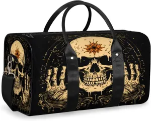 Funny Travel Duffle Bag, Sports Gym Bags for Women Men, Carry On Weekender Overnight Bag, Gothic Skull Workout Hospital Airplane Trips Bag