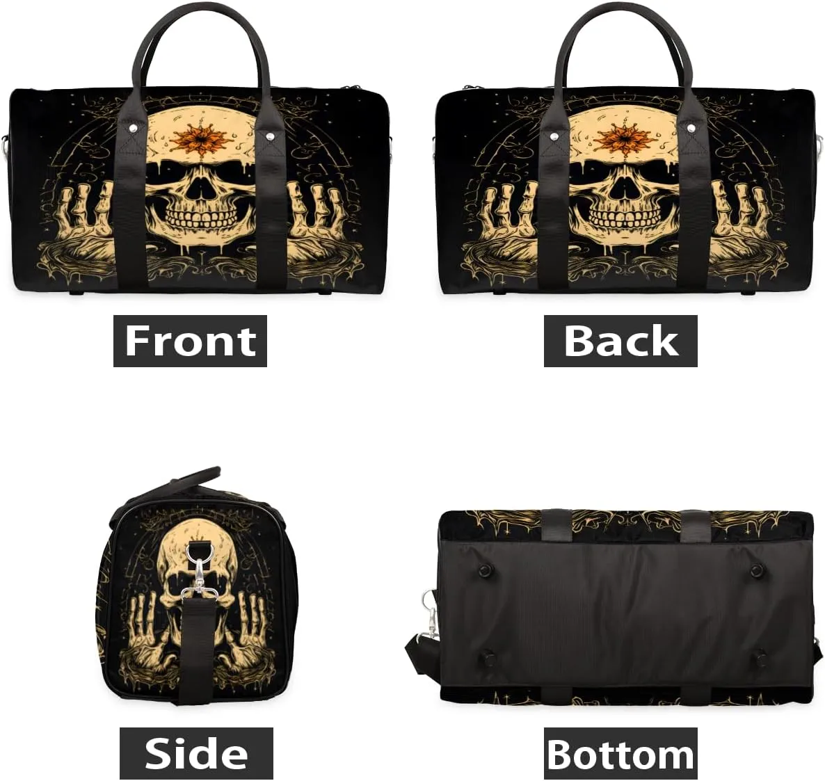 Funny Travel Duffle Bag, Sports Gym Bags for Women Men, Carry On Weekender Overnight Bag, Gothic Skull Workout Hospital Airplane Trips Bag