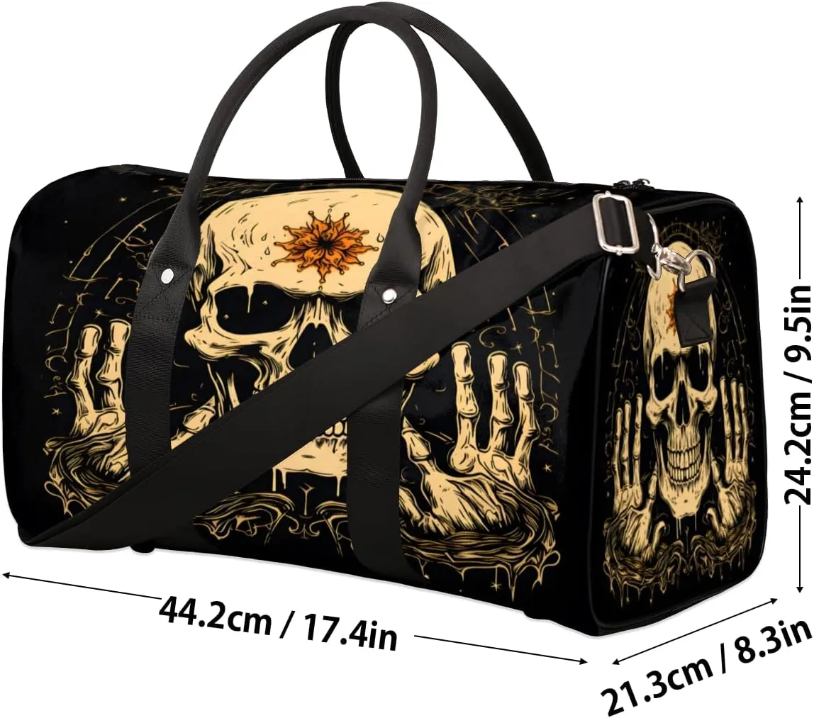Funny Travel Duffle Bag, Sports Gym Bags for Women Men, Carry On Weekender Overnight Bag, Gothic Skull Workout Hospital Airplane Trips Bag