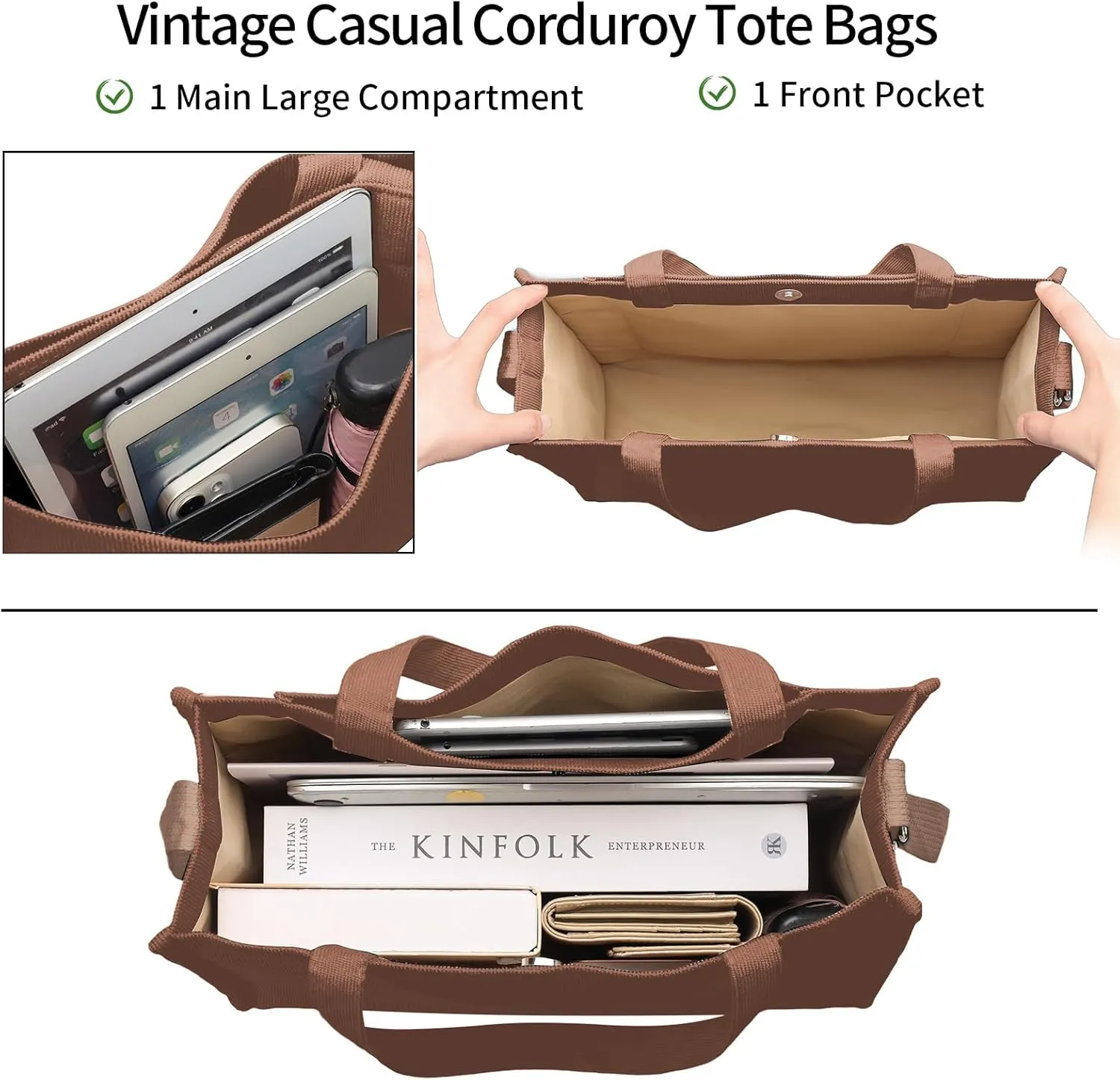 GAEKEAO Corduroy Tote Bag for Women Hobo Crossbody Bag Purse Shoulder Handbags Satchel Bag