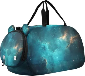 Galaxy Nebula Stars Sports Duffle Bag for Kids Girls Boys, Gym Bag with Shoe Compartments, Kids Travel Overnight Weekender Shoulder Bag