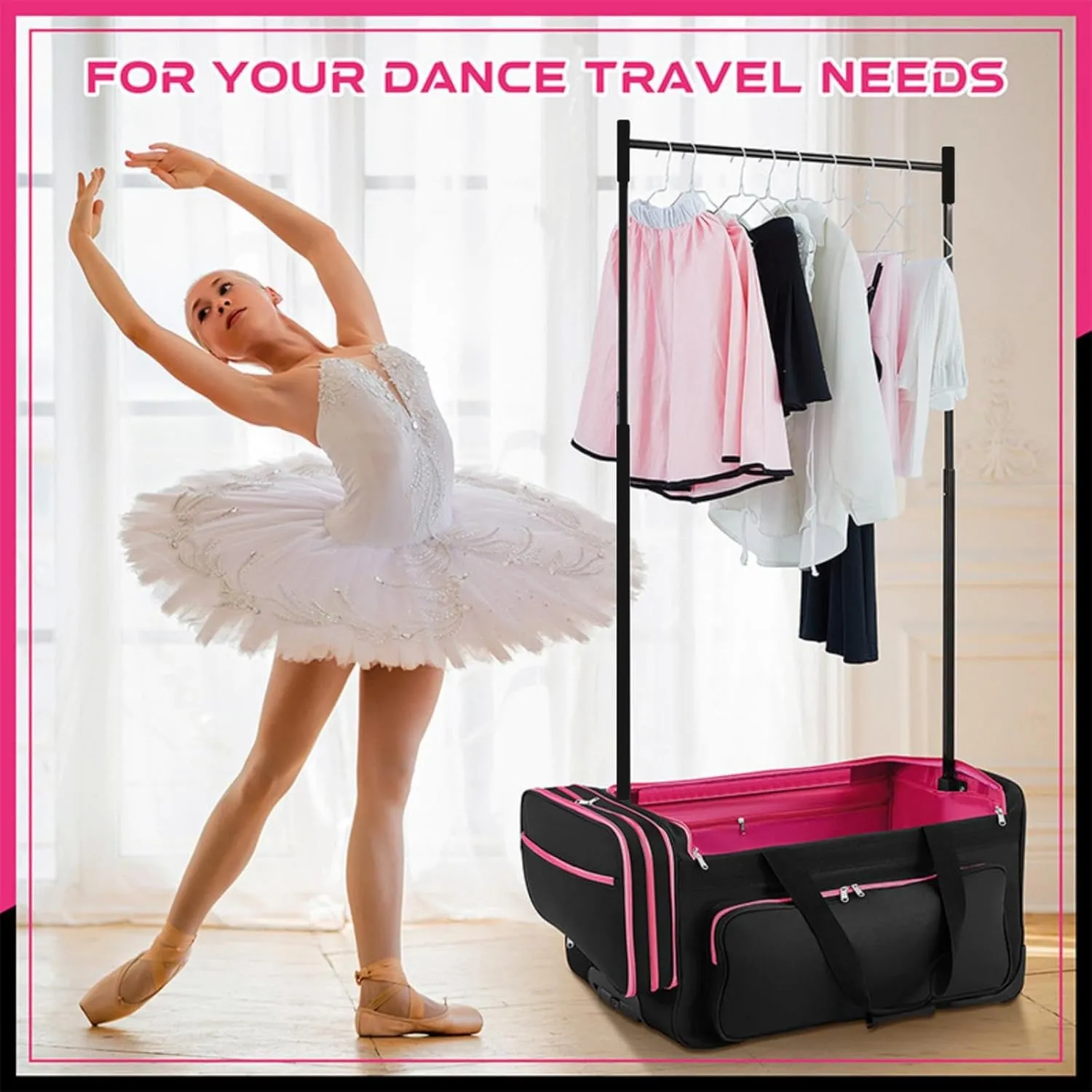 Garment Bags For Travel, 28"Dance Bag With Coat Hanger, Clothes Rack Dance Suitcase, Rolling Garment Bags With Wheels, Clothes Rack For Hanging Clothes (Red, 28 inch)