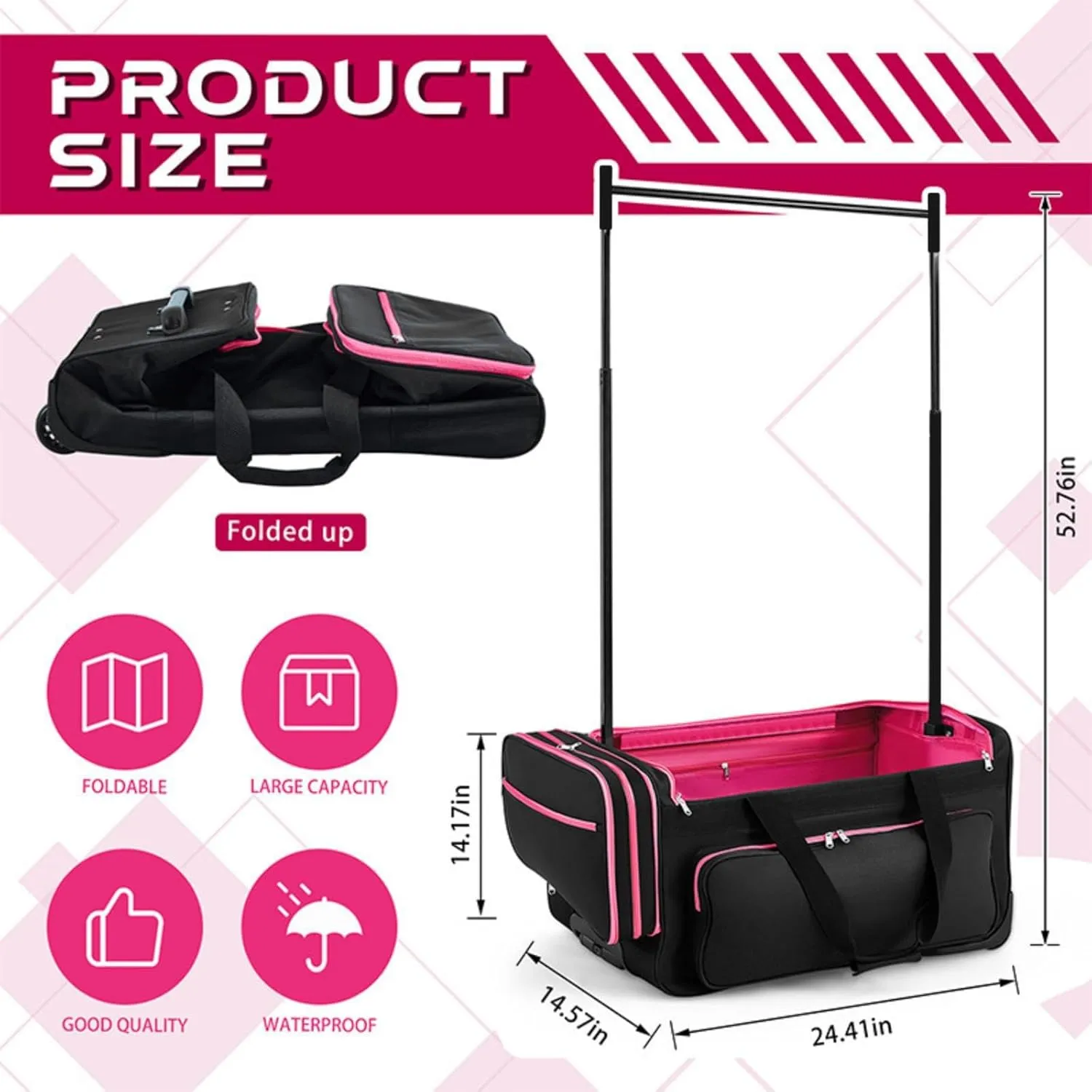 Garment Bags For Travel, 28"Dance Bag With Coat Hanger, Clothes Rack Dance Suitcase, Rolling Garment Bags With Wheels, Clothes Rack For Hanging Clothes (Red, 28 inch)