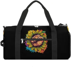 Gay LGBT Rainbow Fist Sunflower Duffle Bag Waterproof Gym Tote Bags Travel Overnight Bags with Shoes Compartment