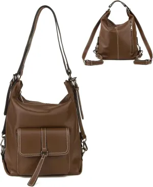 Genuine Leather Backpack Purse for Women Large Capacity, Anti-Theft Travel Backpack Leather Convertible Shoulder Bag (Coffee)