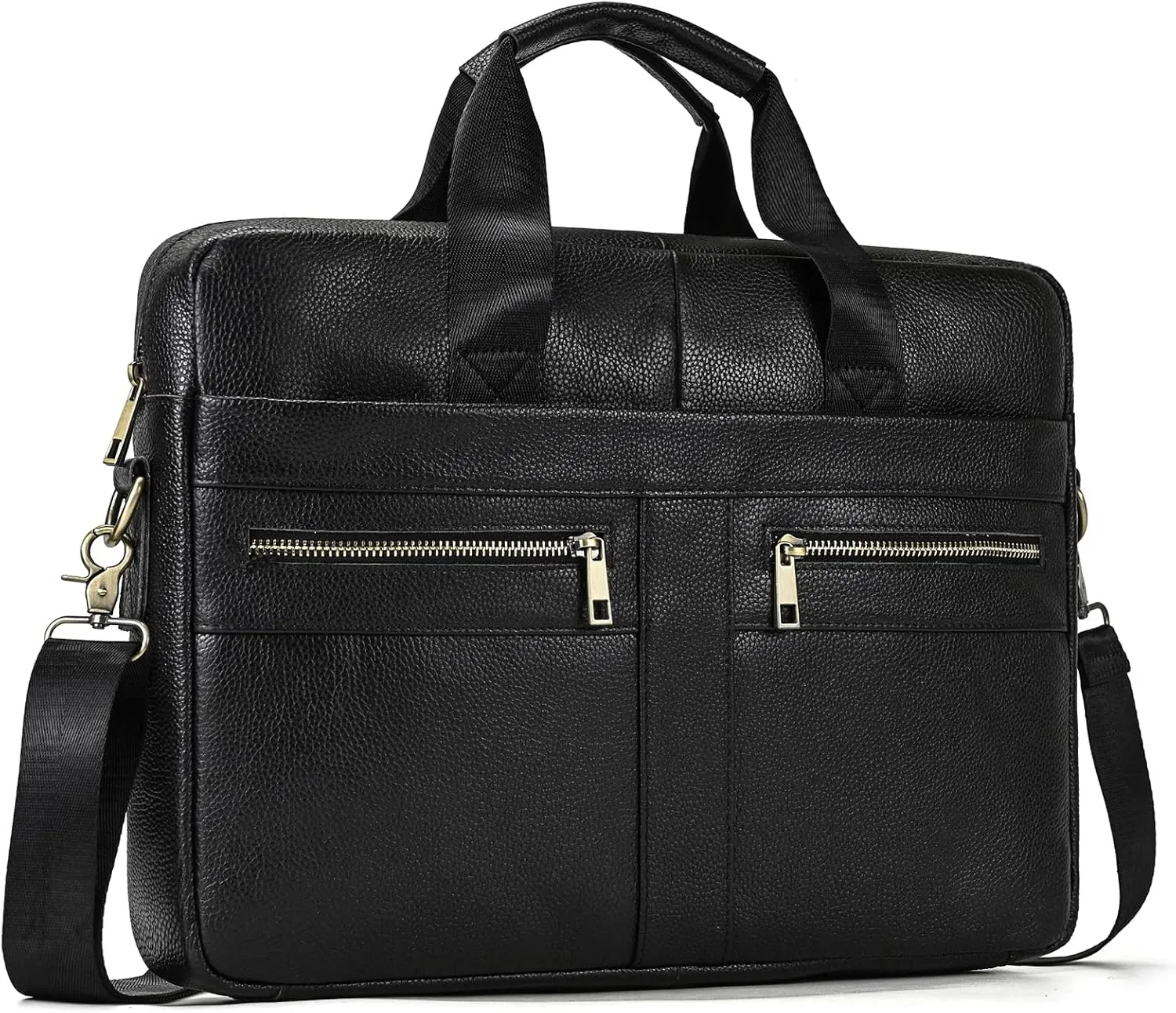 Genuine Leather Briefcase for Men, Laptop Computer Shoulder Bag With Strap, 15.6 Inch Business Travel Work Handbag